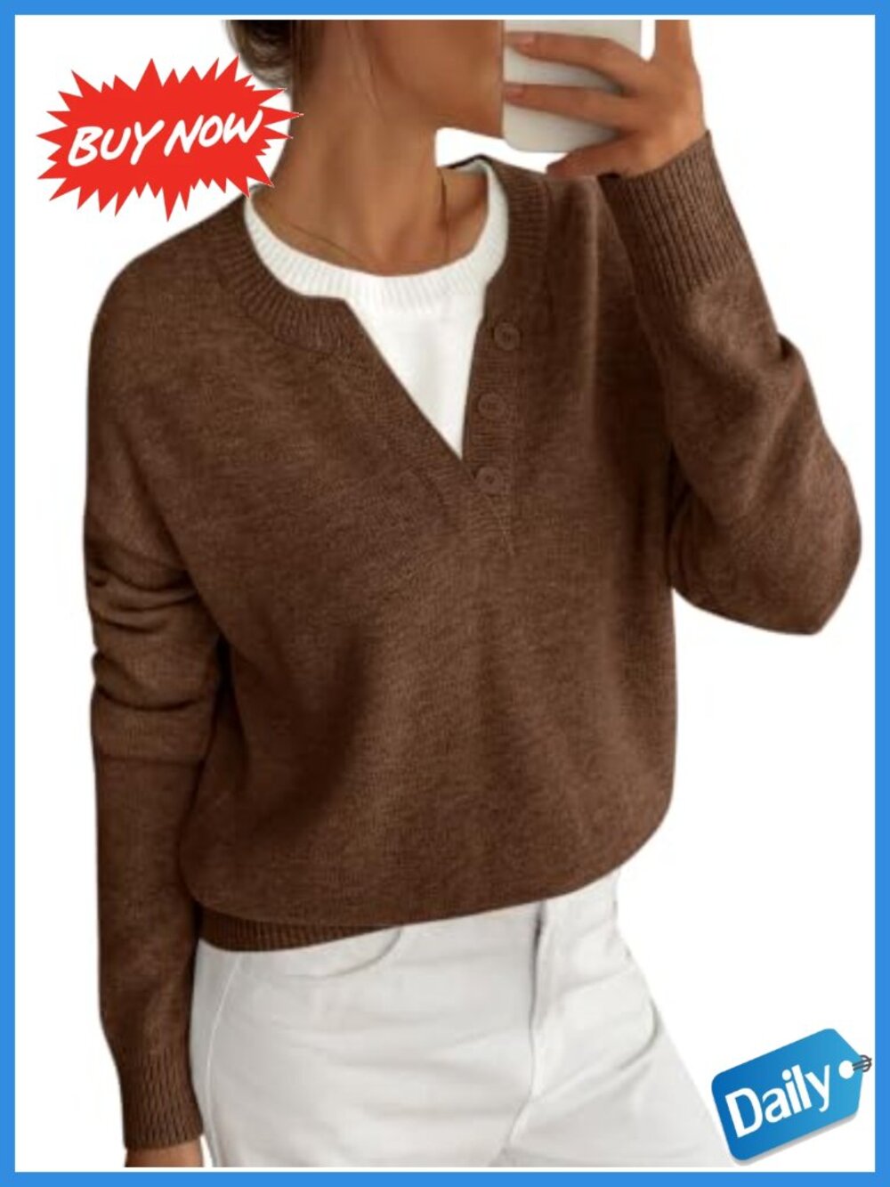 Women's Oversized 2-in-1 Knitted Crew Neck Long Sleeve Sweater Pullover